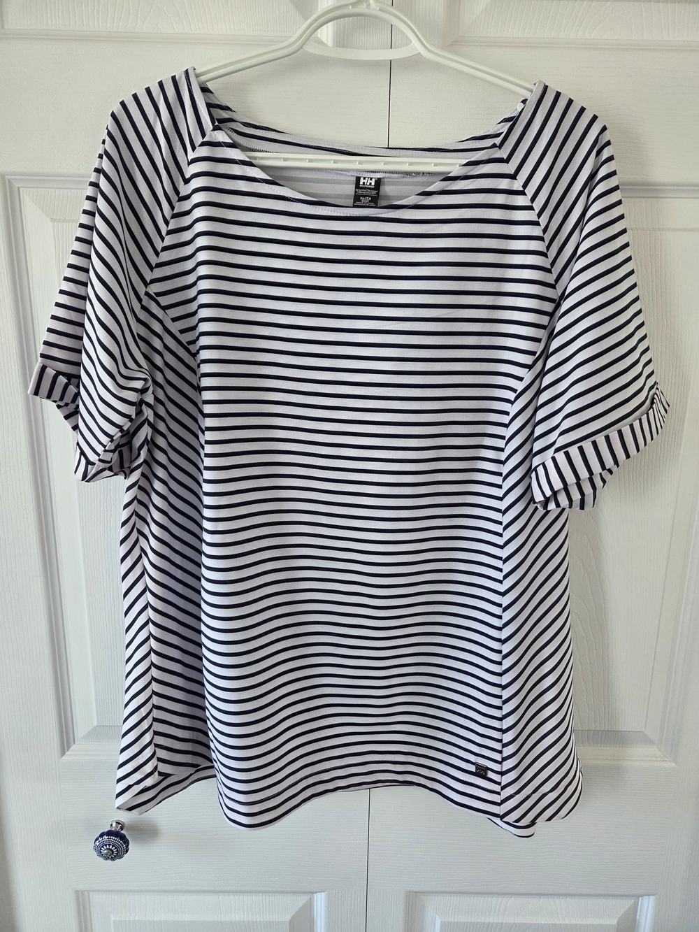 Helly Hansen Navy and White Striped Short-Sleeve Tee